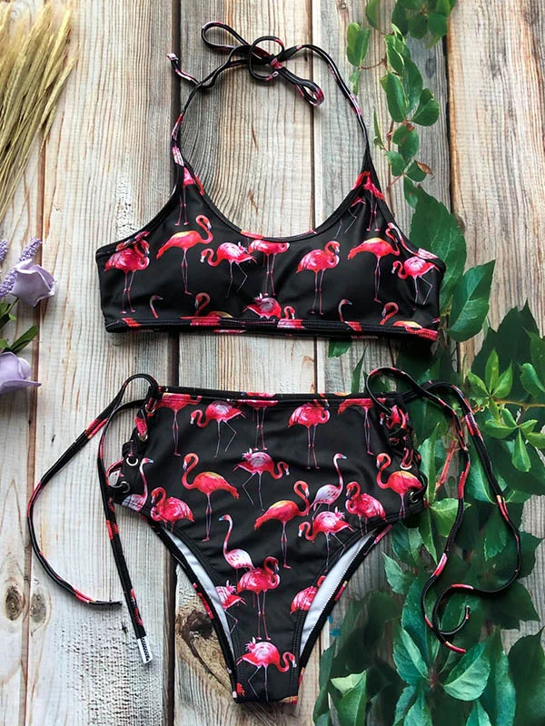 Polychromatic Printed Bandage Empire Split Bikini Swimsuit