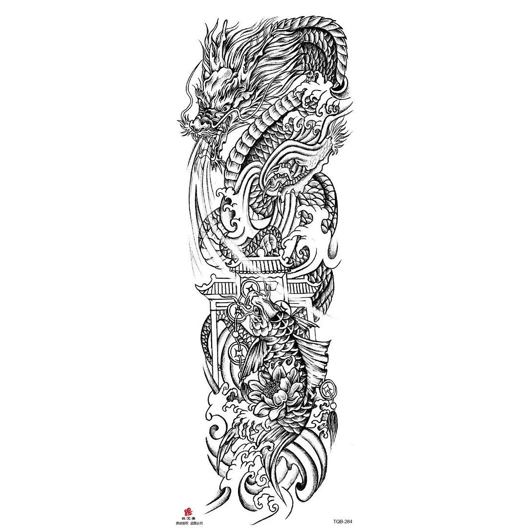Full Arm Temporary Tattoo Wolf Lion Fish Horns Geometric Man Body Leg Rose Flower Phoenix Waterproof Sticker Cool Women Tatoo