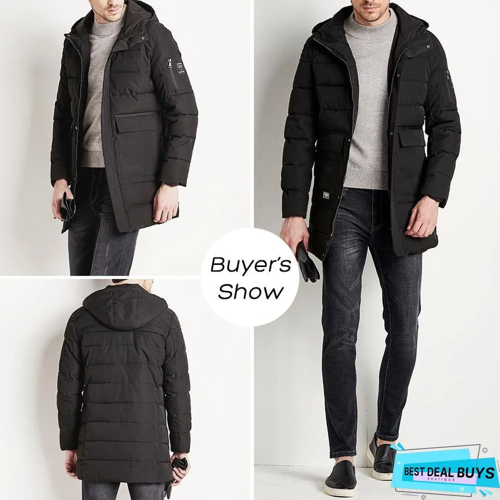 Men Long Casual Hooded Thick Warm Jacket Parkas Coat Fashion Hat Waterproof Overcoats Men Plus Size