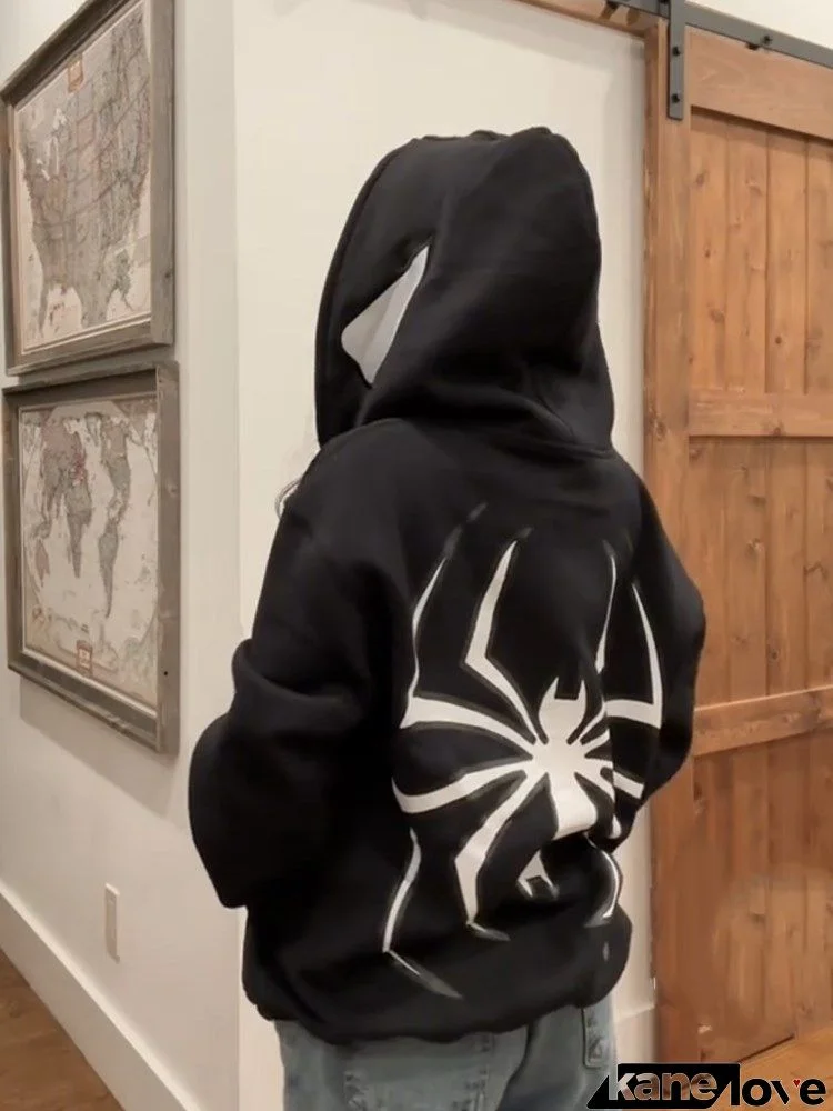 Unisex Fashion Dark Gothic Spider Print Long Sleeve Hooded Sweatshirt