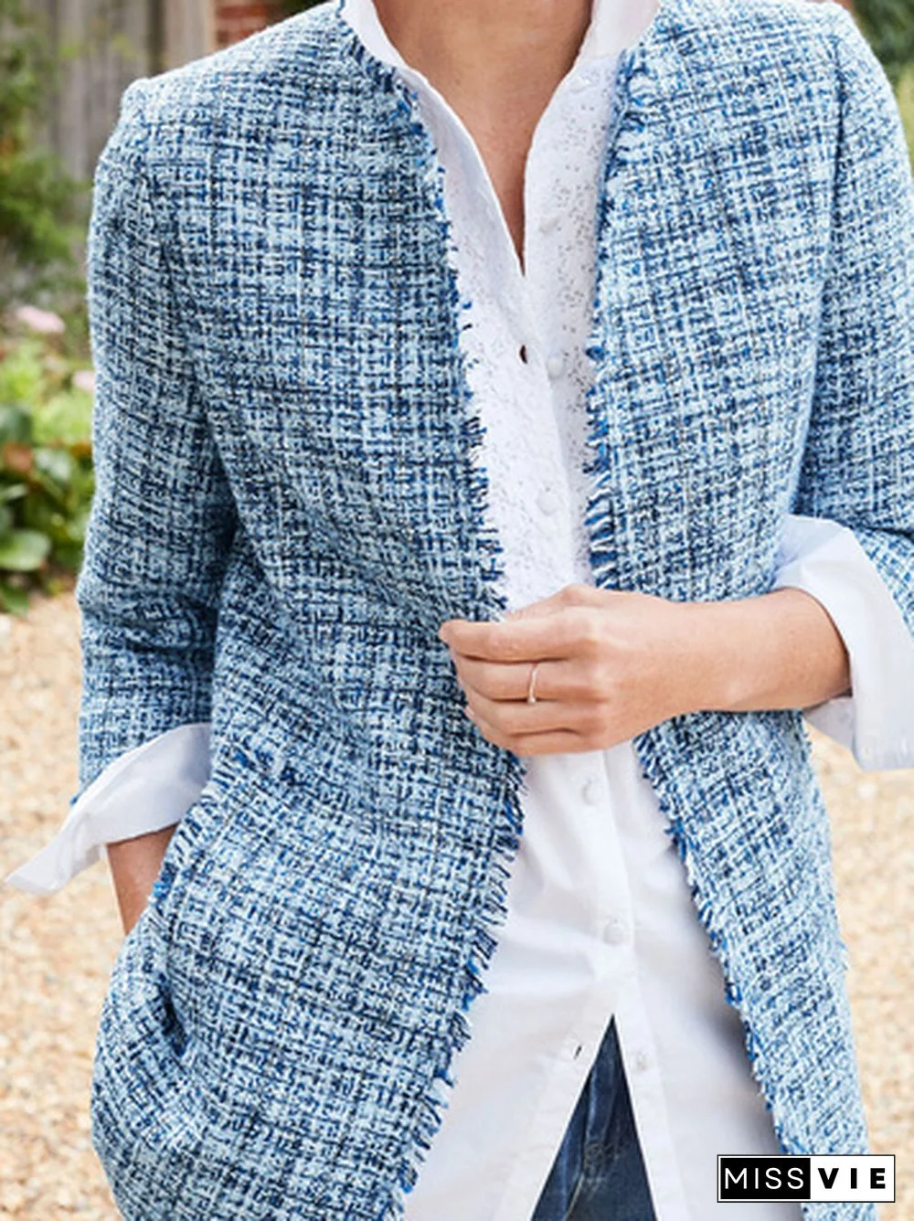 Casual Texture Long Sleeve Woolen Edge Coat