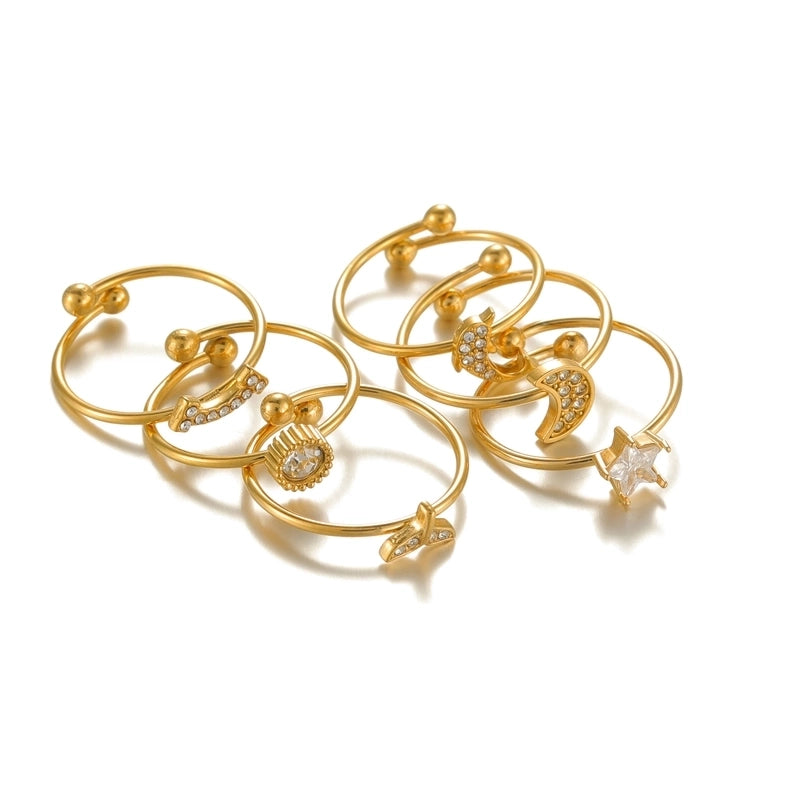 Elegant Minimalist Streetwear Moon 304 Stainless Steel 18K Gold Plated Open Rings