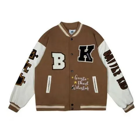 Men's Loose Street Style Retro Embroidered Baseball Varsity Jackets at Hiphopee