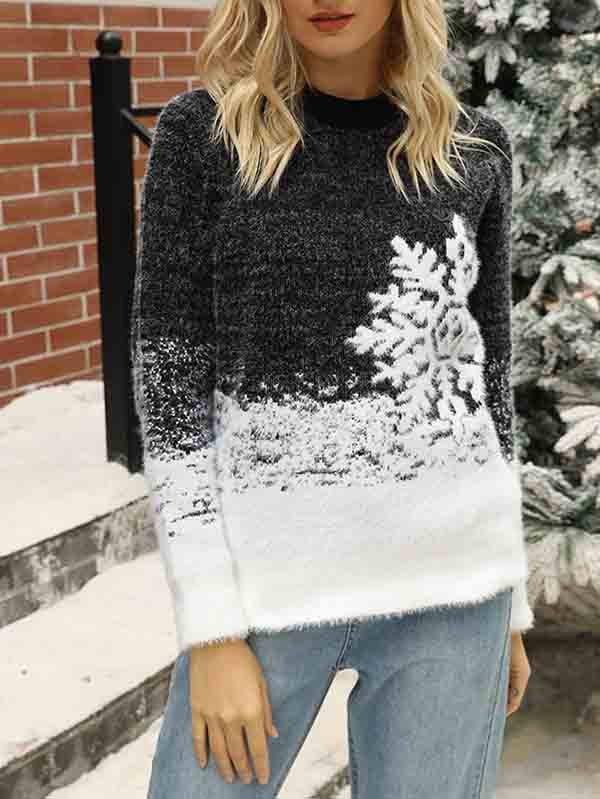 Womens Ugly Christmas Sweater Snowflake Jumper-elleschic