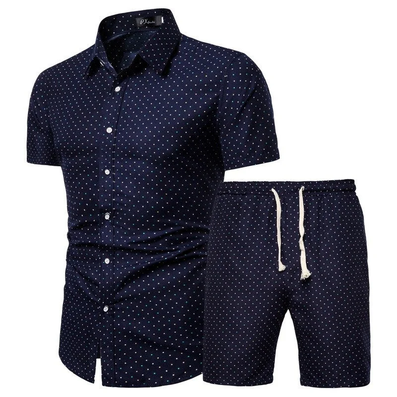 Personality Summer New Men's Clothing Short-sleeved Printed Shirts Shorts 2 Piece Fashion Male Casual Beach Wear Clothes