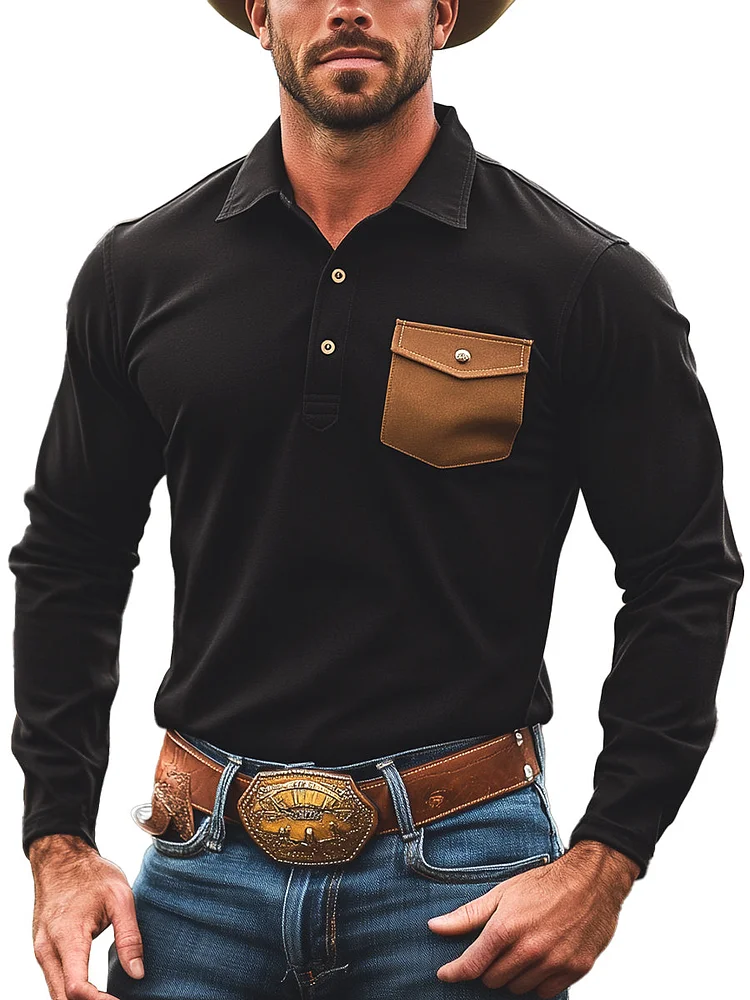 Western Style Long Sleeve Polo Shirt