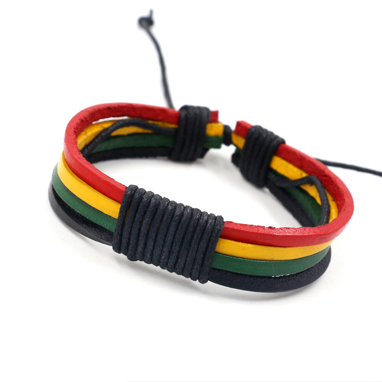 Comstylish Reggae Themed Braided Leather Bracelet
