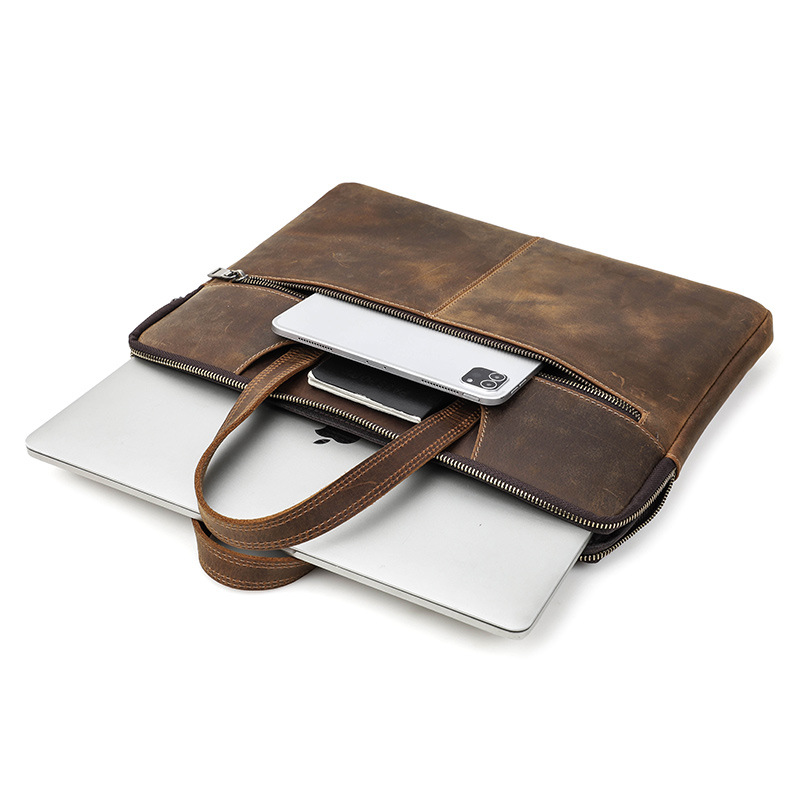 Business Leather Portfolio 16" Laptop with Shoulder Strap and Handle