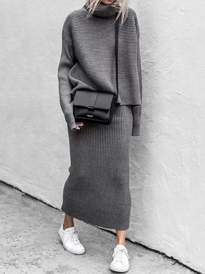 Elegant & Fashion Solid Color High Collar Two-piece Suit