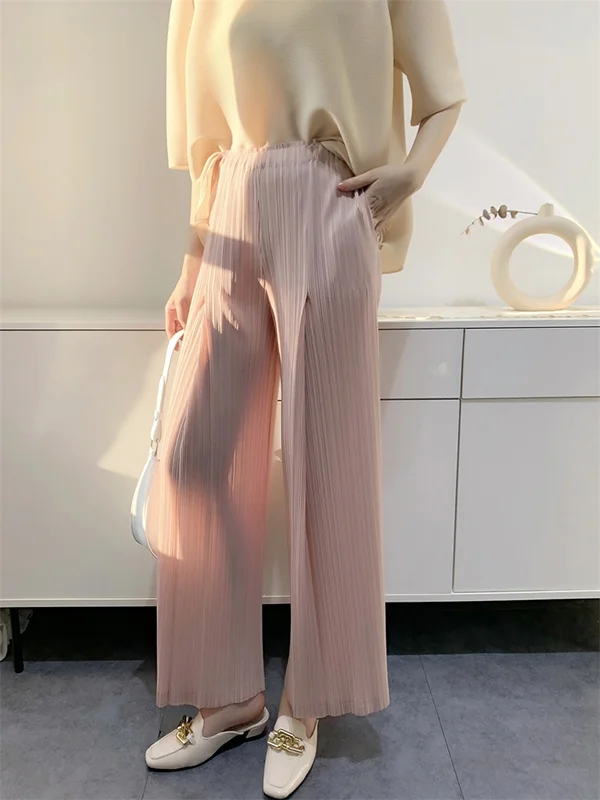 Simple Wide Leg Loose Pleated Solid Color Casual Pants Bottoms