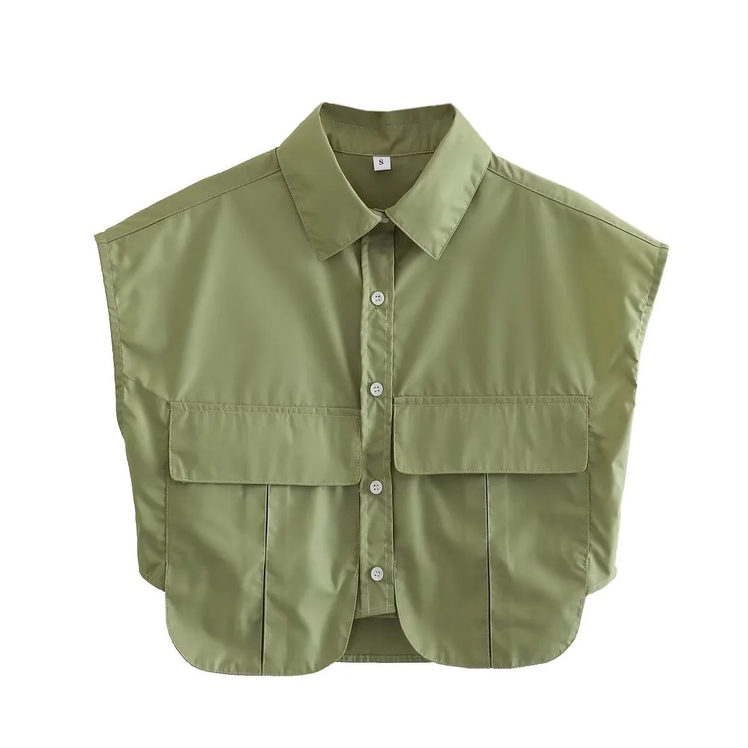 Nigikala Nigikala Color Y2K Women's Big Pocket Splicing Irregular Cardigan Polo Collar Shirt Top A19683