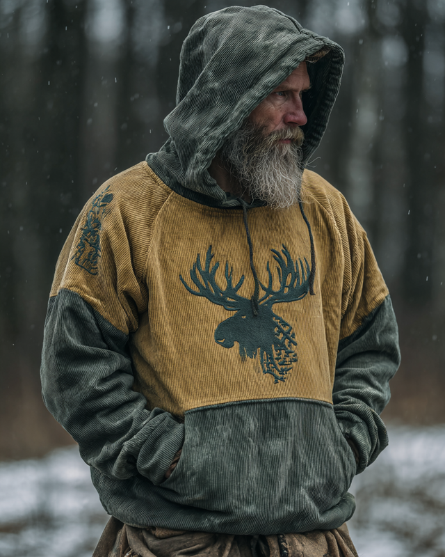 Men's autumn and winter contrast color hooded sweatshirt c1d7