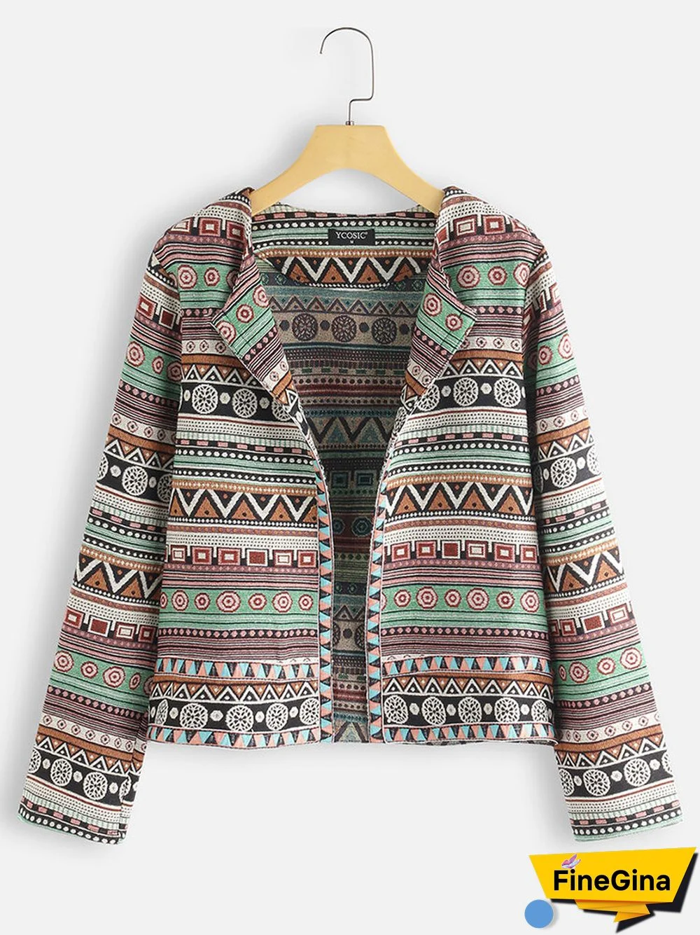 Long Sleeve Vintage Ethnic Print Jacket For Women