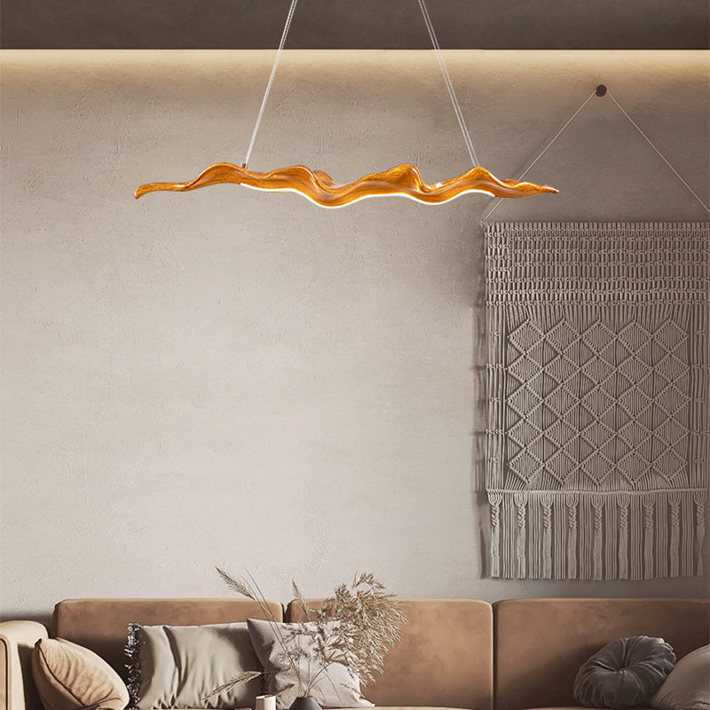 Traditional Vintage Corrugated Fiberglass Imitation Wood Grain LED Island Light Pendant Light For Living Room