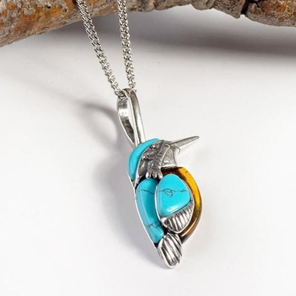 Exquisite Fashion Creative Turquoise Gem Bird 925 Pure Silver Necklace Pendant Women's Personality Gift Princess Pendant, Anniversary Gift Mother's Day Gift - Shop Trendy Women's Fashion | TeeYours