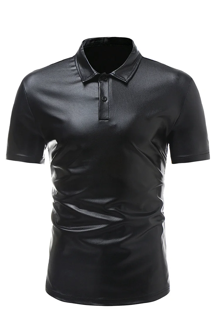 Metallic Coating Turndown Collar Short Sleeve Shirt