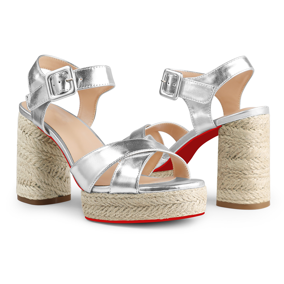 95mm Espadrille Platform High Heels for Women Ankle Strap Chunky Red Bottom Sandals-MERUMOTE
