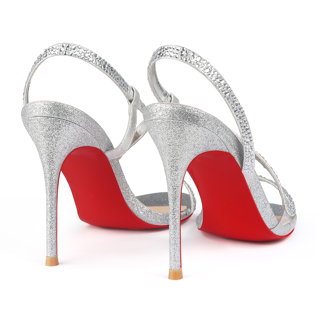 100mm Women's  Red Bottom  Sandals Stiletto Spotlight Wavy Straps High Heels Ankle Strap Studs Shoes-MERUMOTE