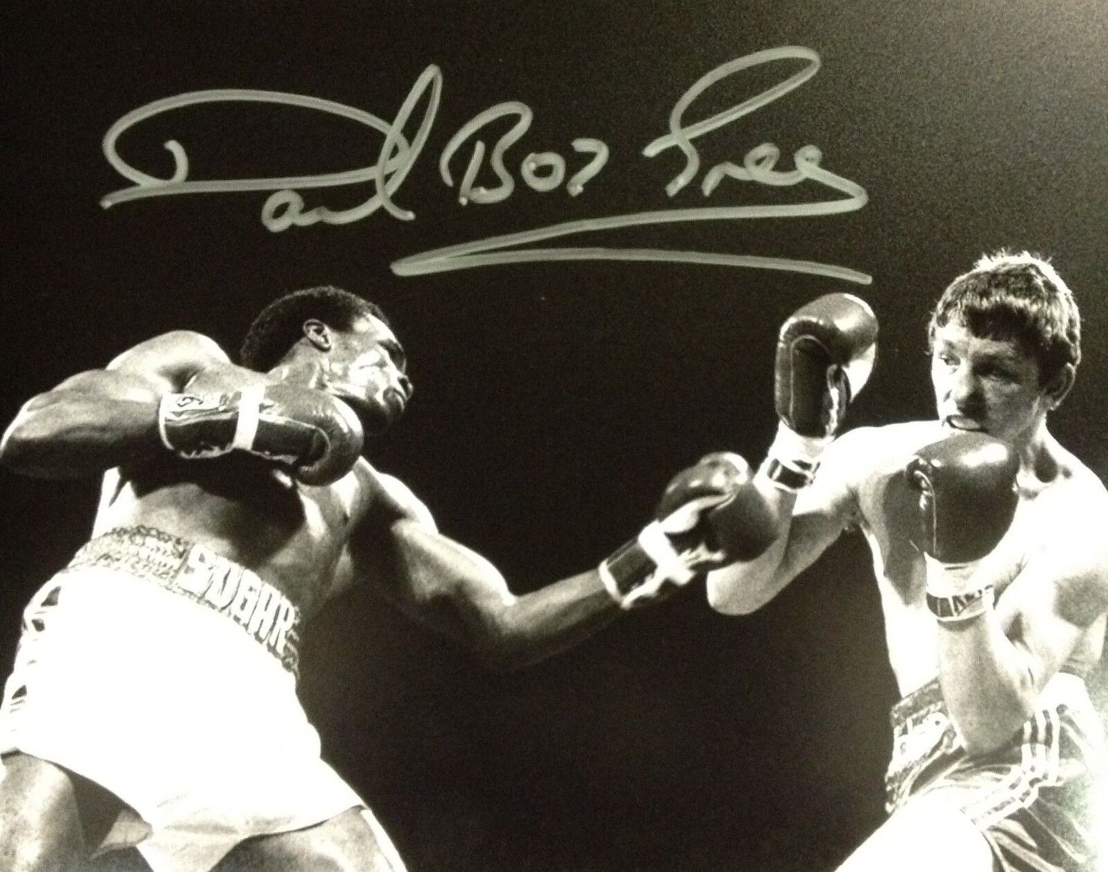 DAVE BOY GREEN v SUGAR RAY LEONARD SIGNED 10x8 BOXING Photo Poster painting SEE PROOF COA