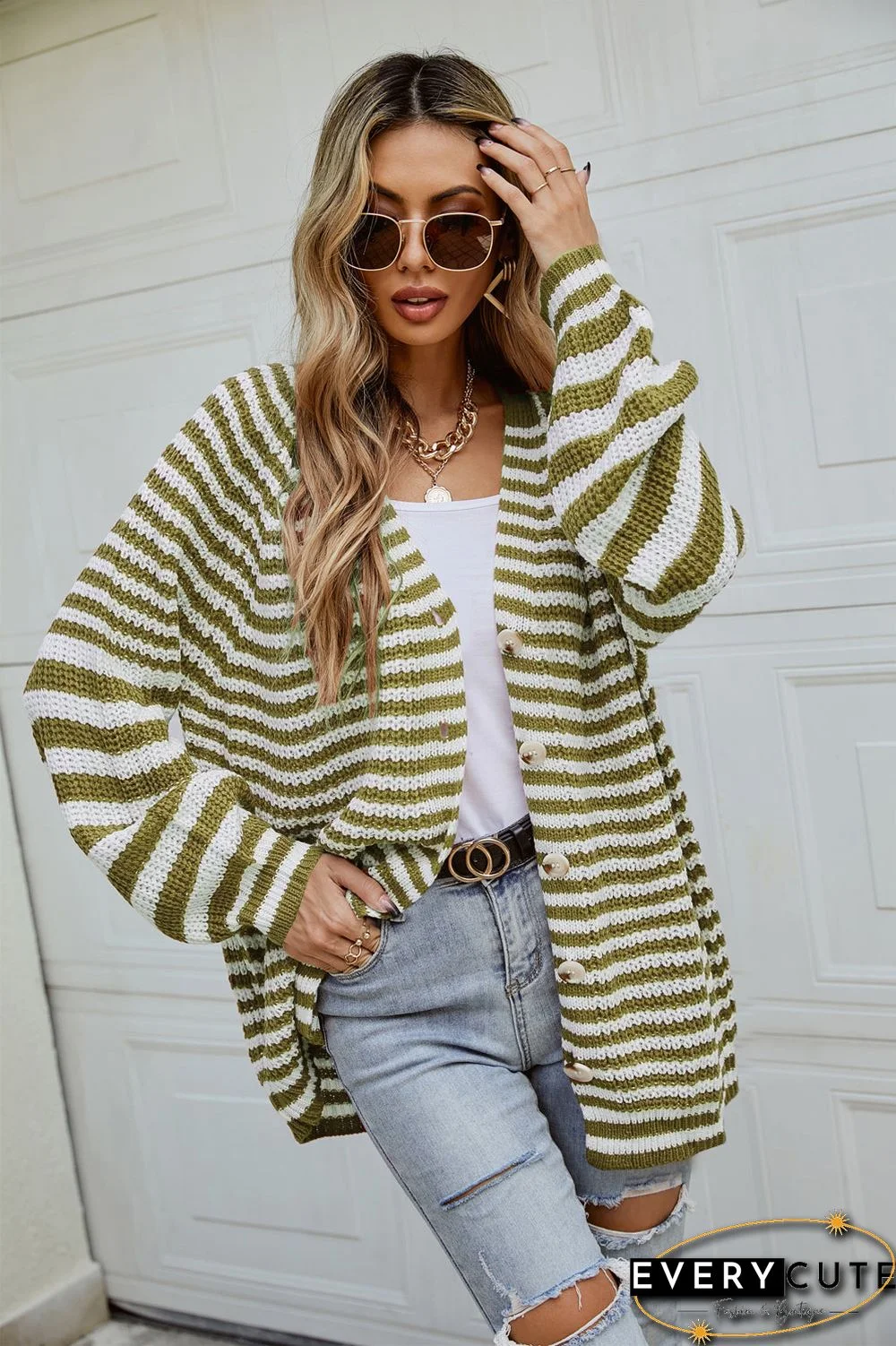 Knitted V Neck Button Down Sweater Cardigan