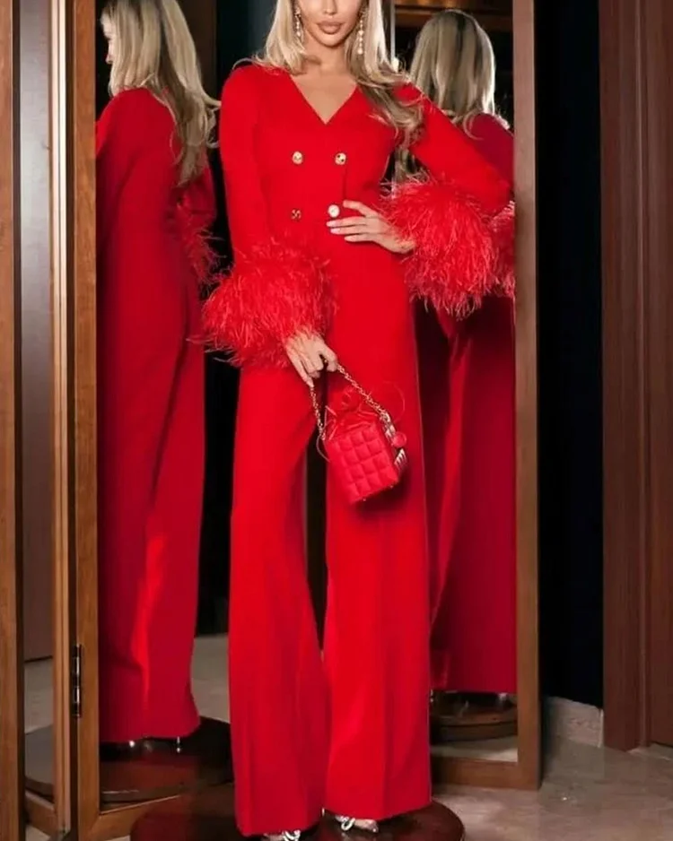 Elegant Feather Jumpsuit