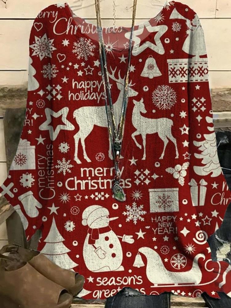 Women's Christmas Tree Snowman Elk Printed Half Sleeve Top