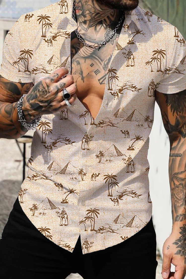 Tiboyz Resort Casual Coconut Print Short Sleeve Shirt