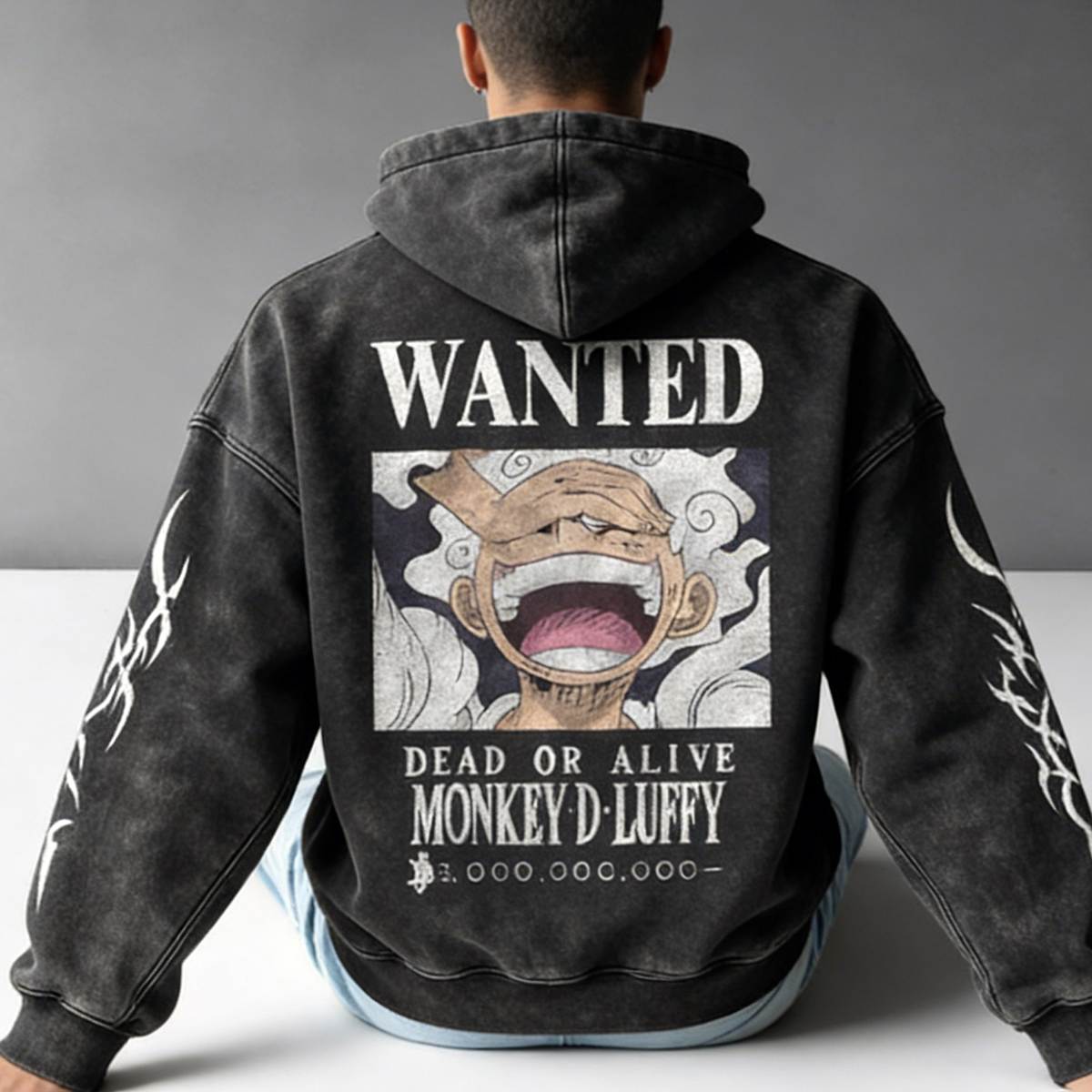 Anime-Inspired Print Washed Hoodie