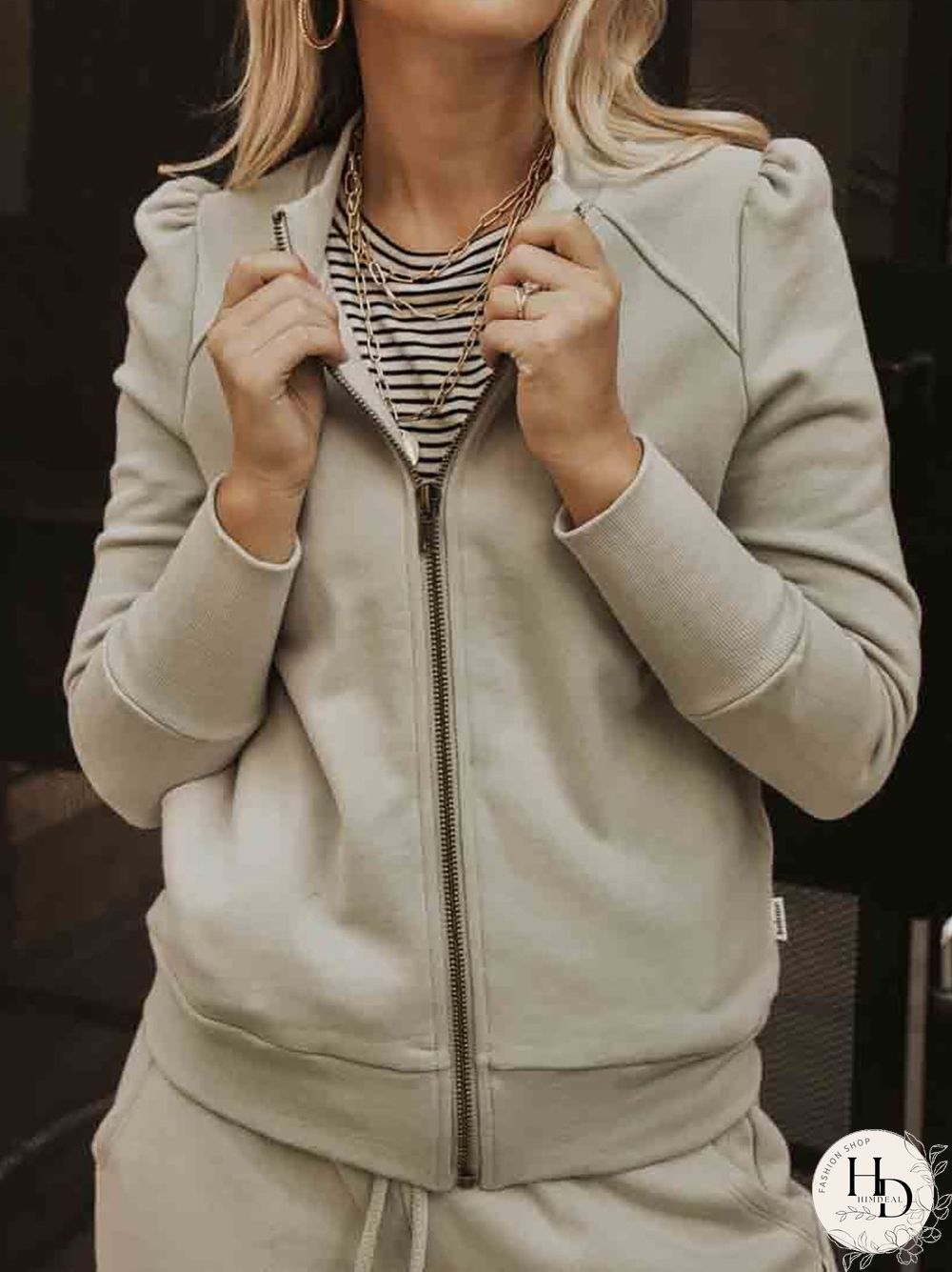 Women Casual Plain Spring Cotton-Blend Zipper Daily Casual Long sleeve Loose Jacket