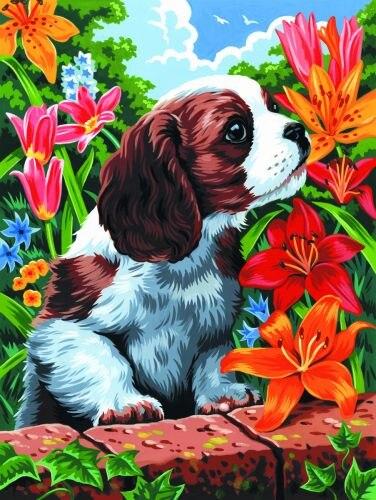 

Dog With Spring Flowers – Paint By Numbers - 40*50CM, 501 Original