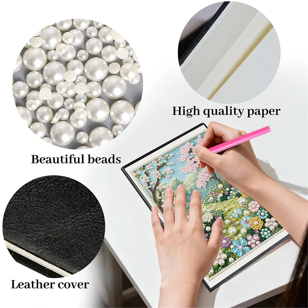 Spring Forest Partial Pearl DIY 50 Pages A5 Diamond Painting Notebook Special Shaped Diamond Art Diary Book Kits Wireless Strip 5D Crystal Art Paintings Sketchbook for Art Drawing