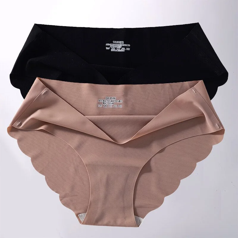 FINETOO 2PCS/Set M-XL Seamless Ice Silk Sexy Women Panties Pantys 7 Solid Colors Breathable Pantys Underwear For Girls Lingerie