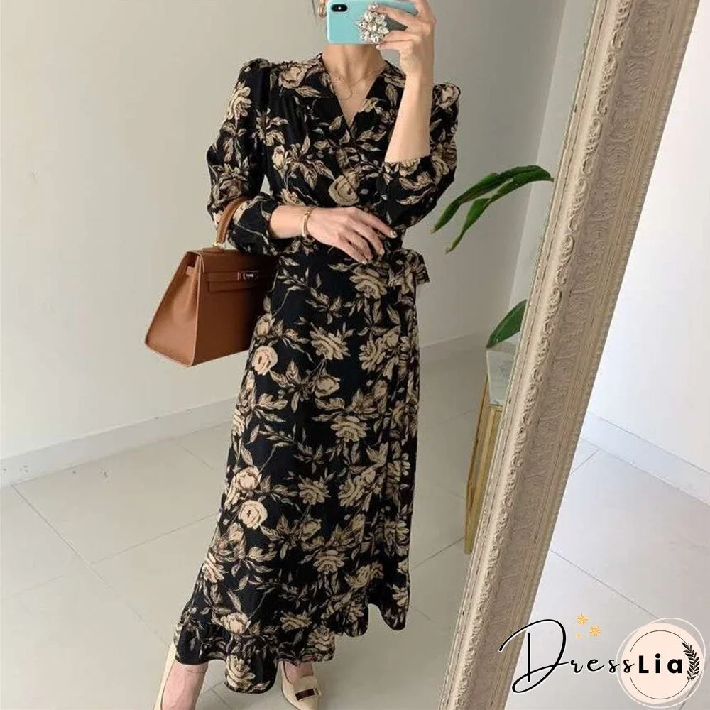 Retro Chic Floral Print Elegant Long Dress Outgoing Spring Women'S Dress All-Match Sweet Embroidery Mermaid New Arrivals