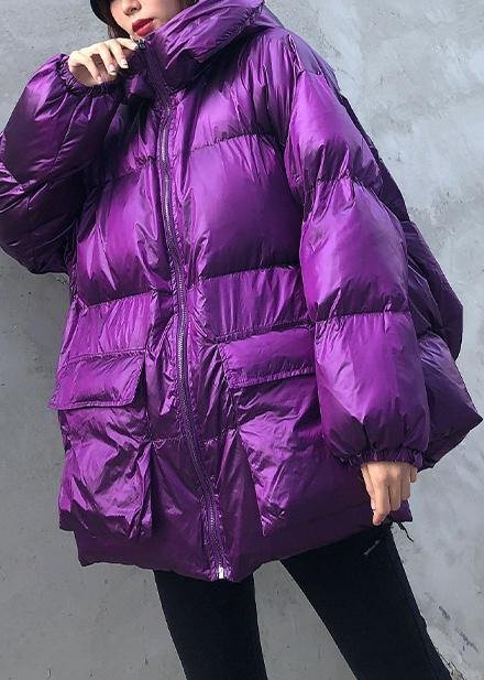 New purple Parkas for women plus size winter hooded pockets outwear
