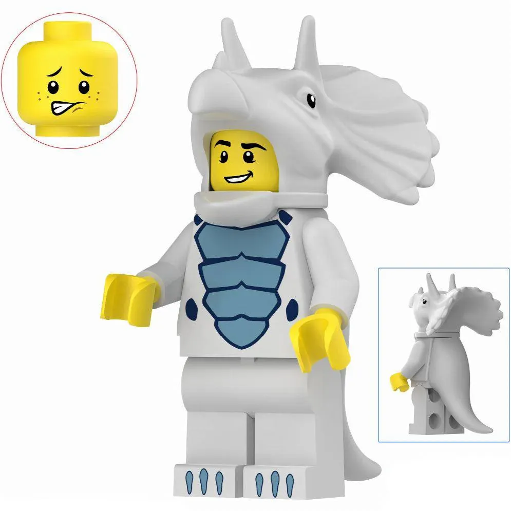 Light Blue Triceratops Costume Fan Custom Minifigure Minifigure Bricks monstertoys