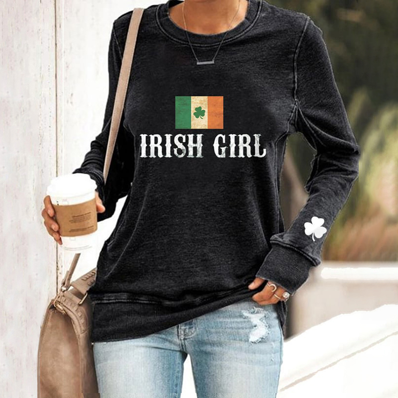 St. Patrick's Day Irish Girl Printed Casual Sweatshirt wearshes