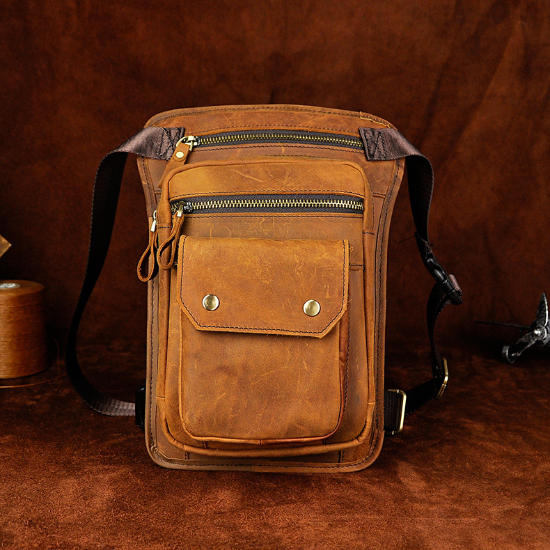Original Leather Men Design Casual Messenger Shoulder Sling Bag Fashion Multifunction Waist Belt Pack Drop Leg Bag Pouch