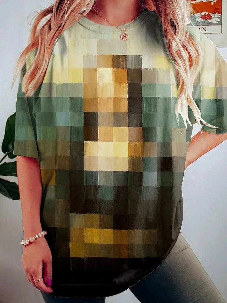 Women's Mona Lisa Art Print Crew Neck Causl Shirt