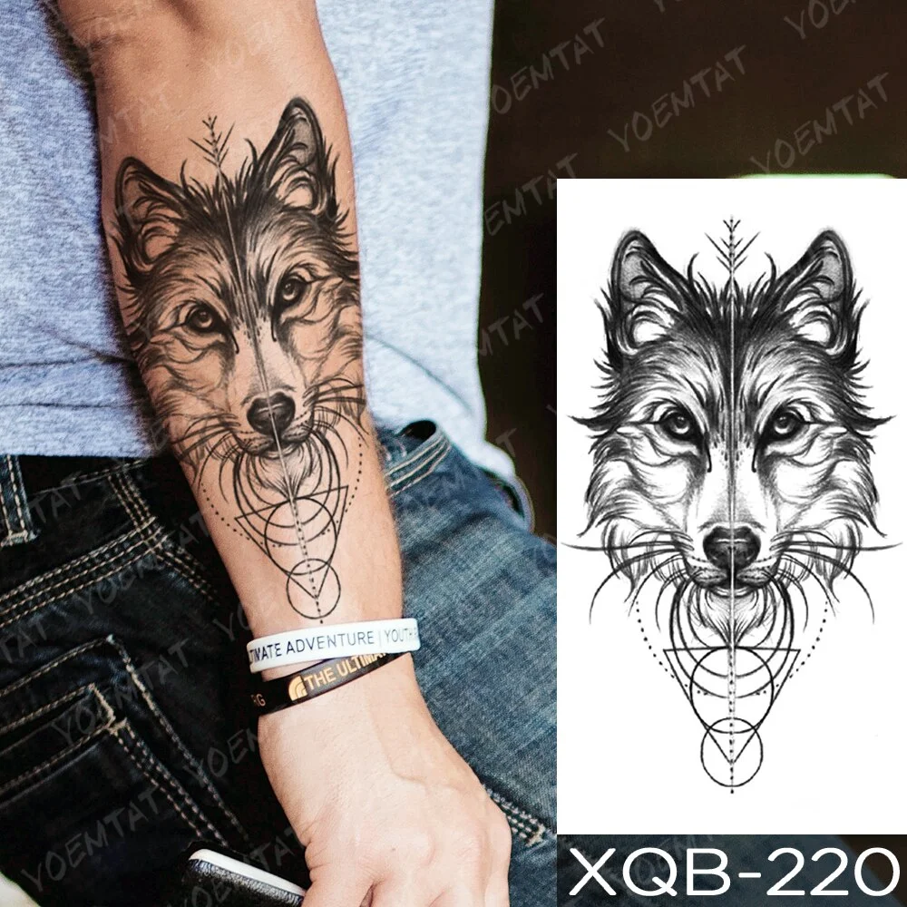 Waterproof Temporary Tattoo Sticker Wolf Tiger Compass Forest Tattoos Moon Bird Skull Body Art Arm Fake Sleeve Tatoo Women Men