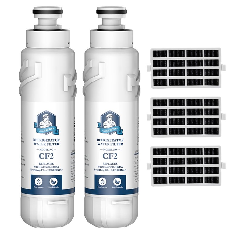 CoachFilters EDR2RXD1 W10413645A 9082 Refrigerator Water Filter with Air Filter, 2Pack