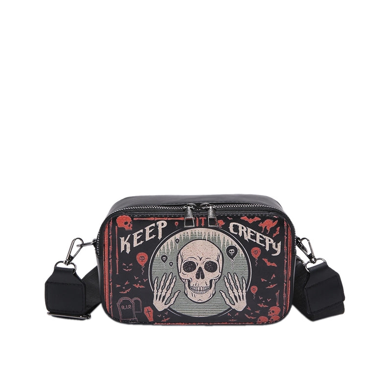 Halloween Women’s Pu Leather Pumpkin Letter Ghost Streetwear Square Zipper Shoulder Bag Crossbody Bag