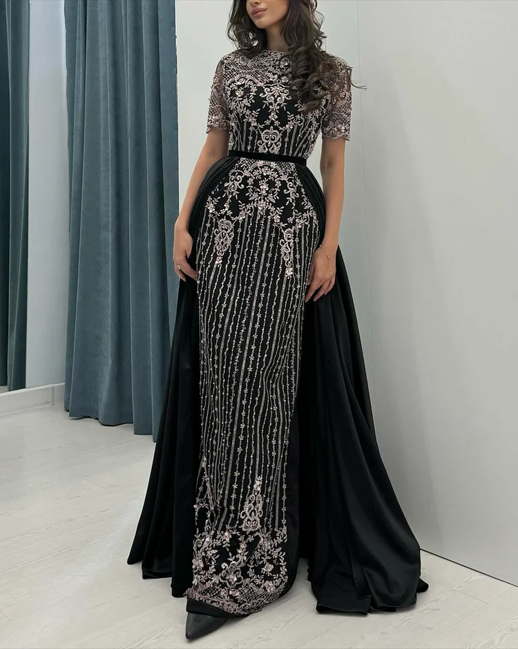 Women's Short Sleeve Mesh Embroidery Dress
