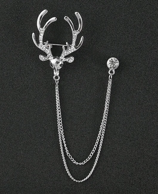 Fashion Animal Shape Metal Rhinestone Decor Hanging Chain Brooch 