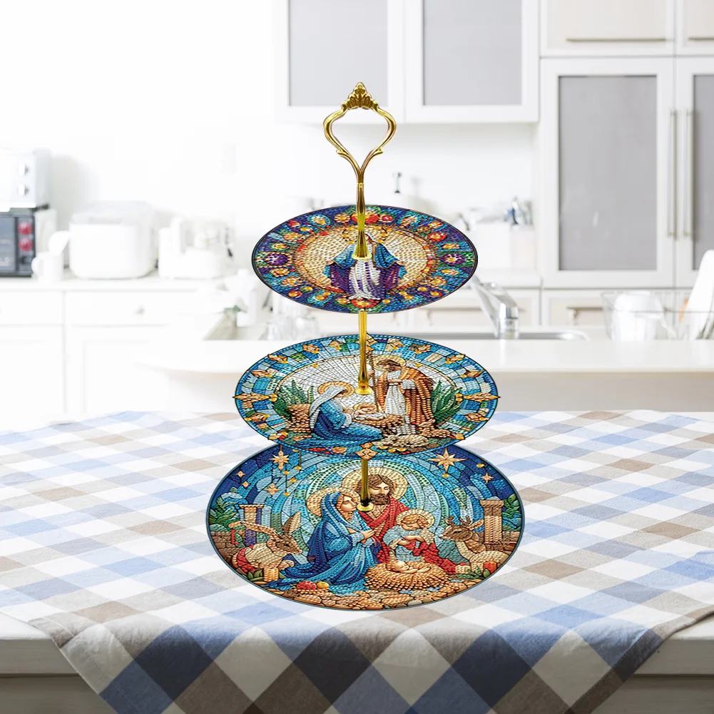 3 Tier Our Lady Round Diamond Painting Tray Food Plate for Adults Beginners