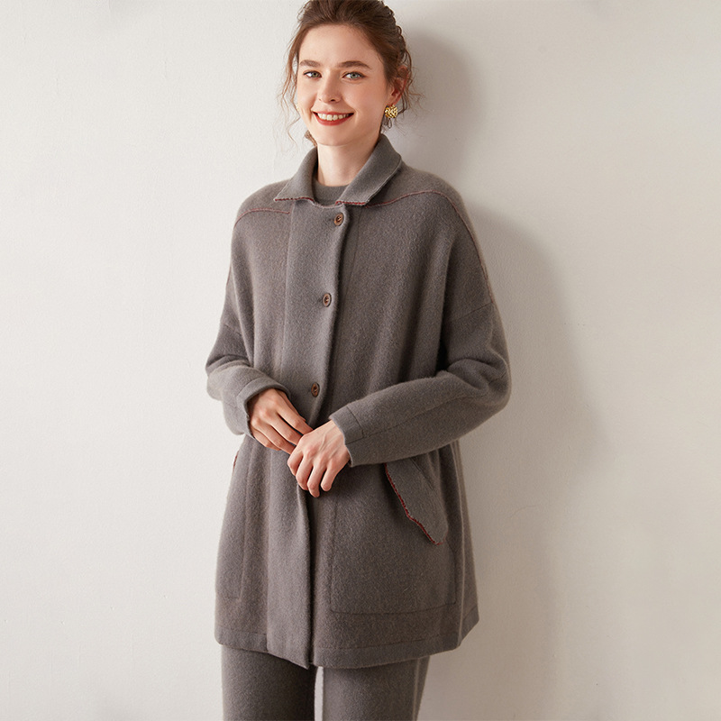 Lapel Cashmere Coat For Women REAL SILK LIFE