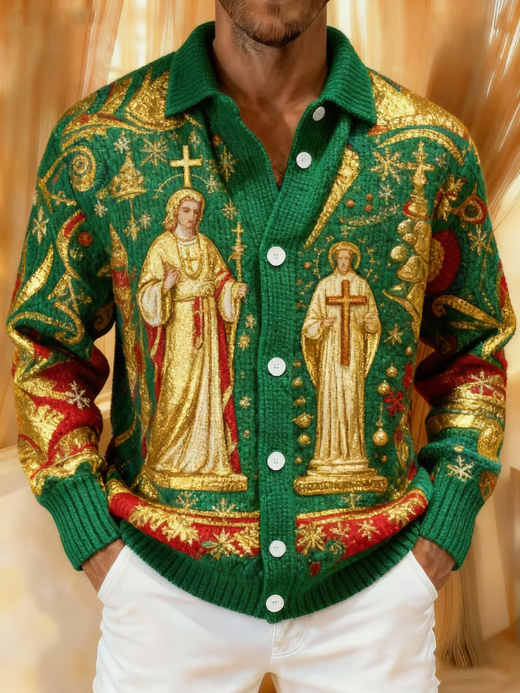 Men's Retro Painted Santa Claus Knit Sweater elevenforest