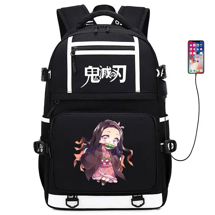 Mayoulove Demon Slayer Kimetsu no Yaiba Kamado Nezuko #6 USB charging Backpack School NoteBook Laptop Travel Bags-Mayoulove