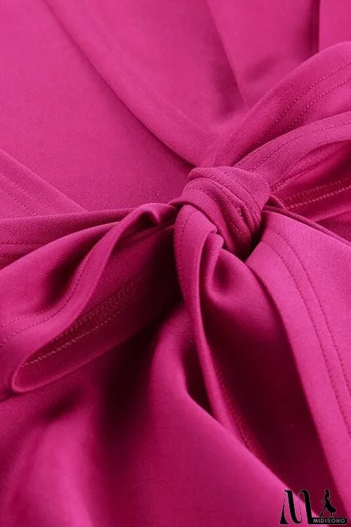 MidiSono - V Neck Bow Tie Half Sleeve Top