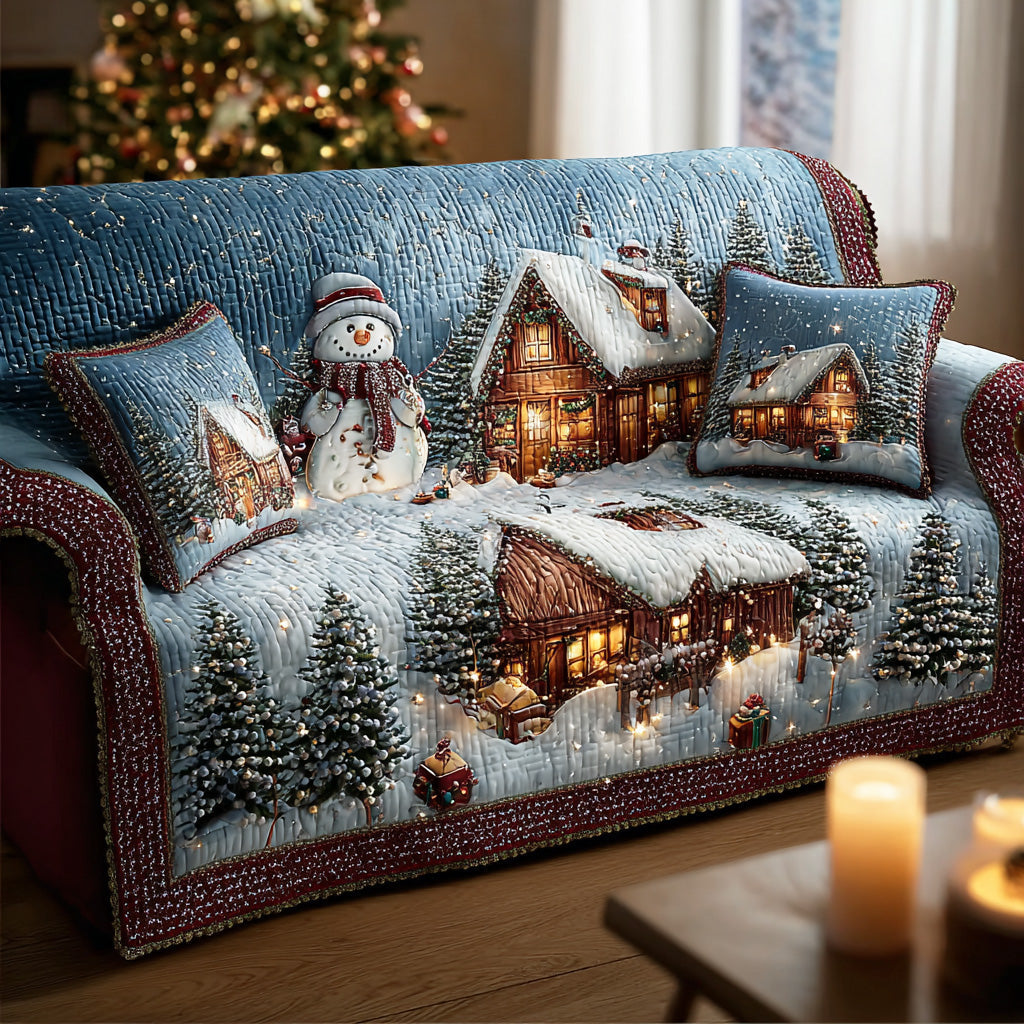 Snowy Magic Village Quilted Sofa Cover NCU0TD1831 everthome