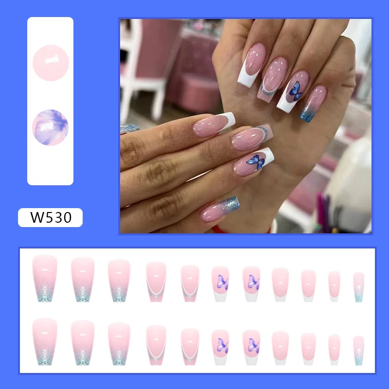 Churchf Churchf Butterfly Flash Pink Nail In The Long Ins Wind Ballet Nail Pink Tender Flash French Sweet And Gentle Wear